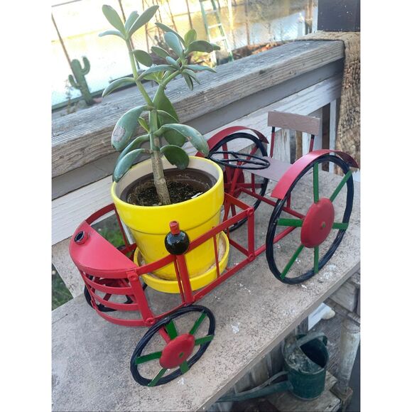 Vintage Red Metal Tractor Planter Holder Farmhouse Decor - Picture 1 of 13